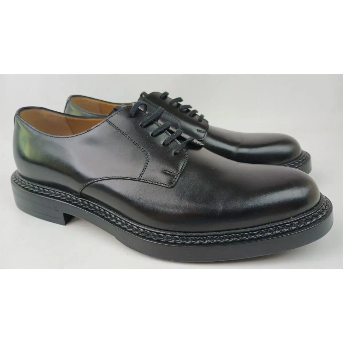 Gucci Men`s Black Logo Henry Leather Derby Lace-up Dress Shoes Size 8 G