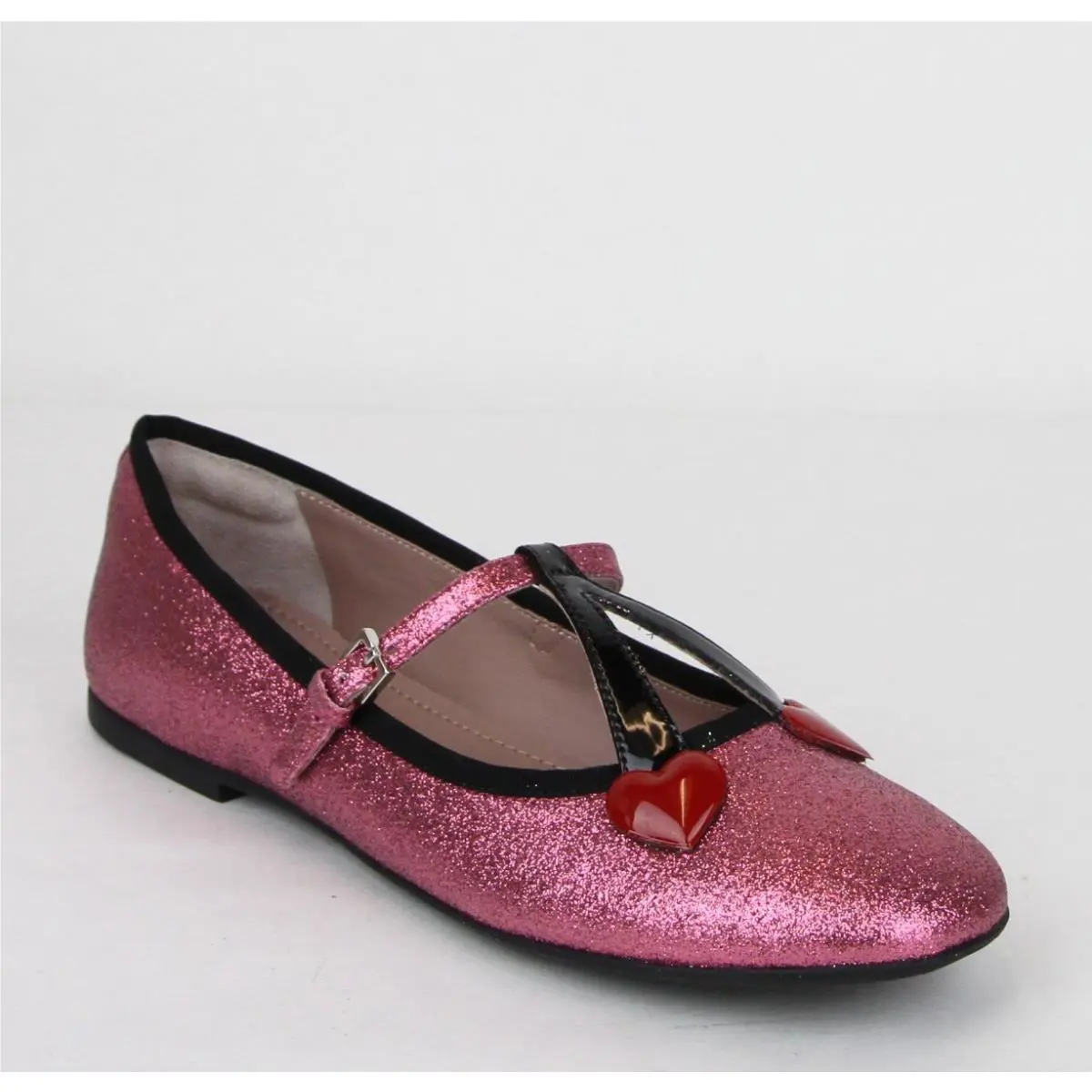 Gucci Girl Junior Pink Shimmer Fabric Ballet Flats W/hearts 35 439814 5860