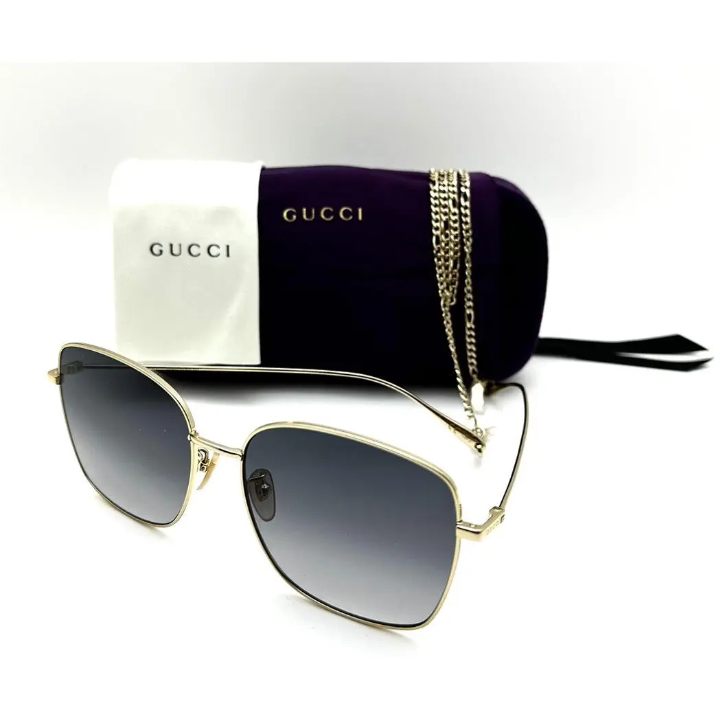 Gucci Sunglasses GG 1030 SK 001 Gold / Grey 60-17-145 with Chain and Case
