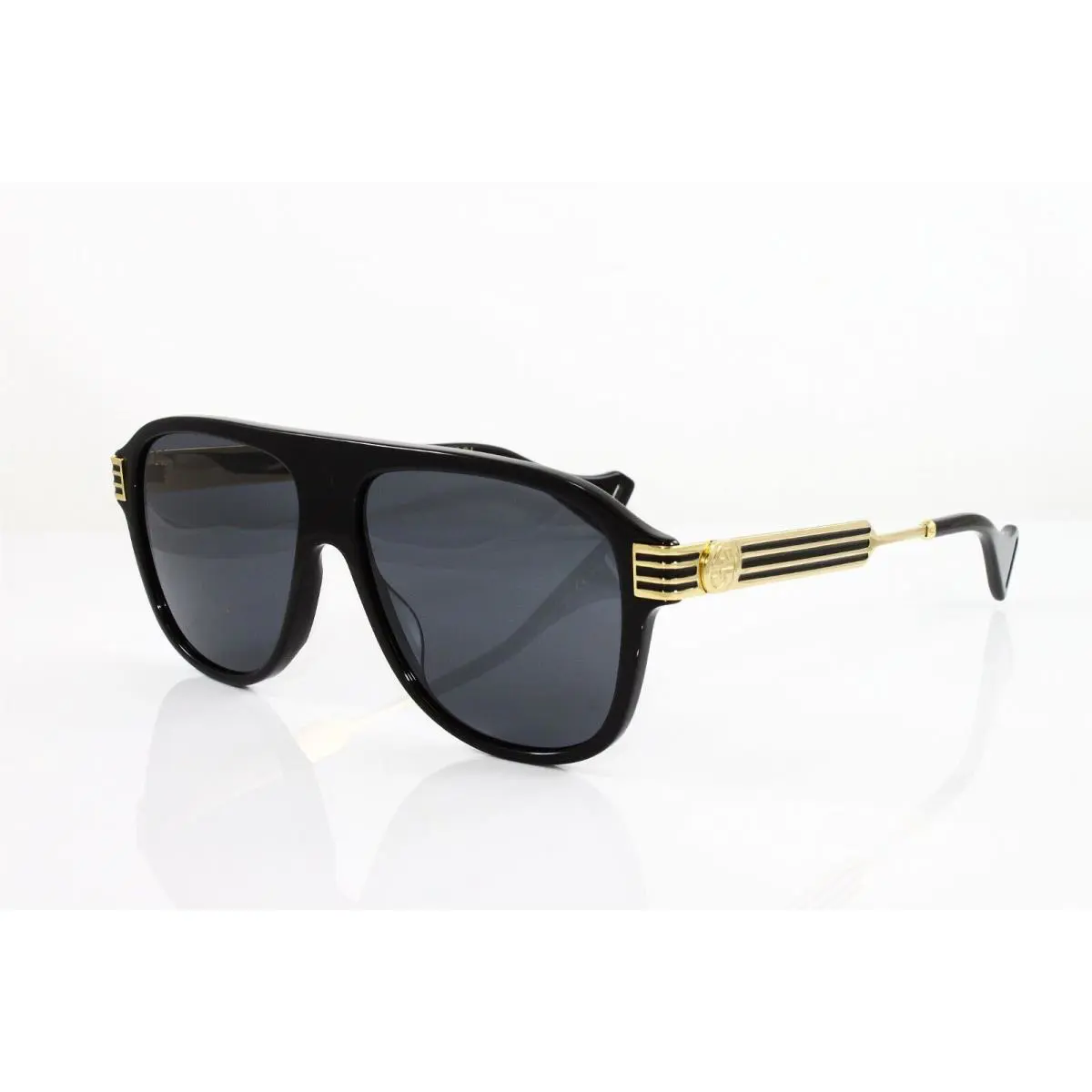 Gucci Men`s Aviator Sunglasses GG0587S-001 Black Gold 57mm Gray Lens
