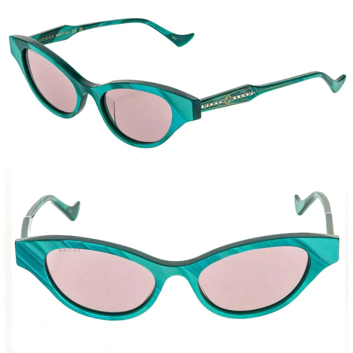 Gucci Hollywood Forever 1298 Green Pearl 003 Crystal Stud Sunglasses GG1298S