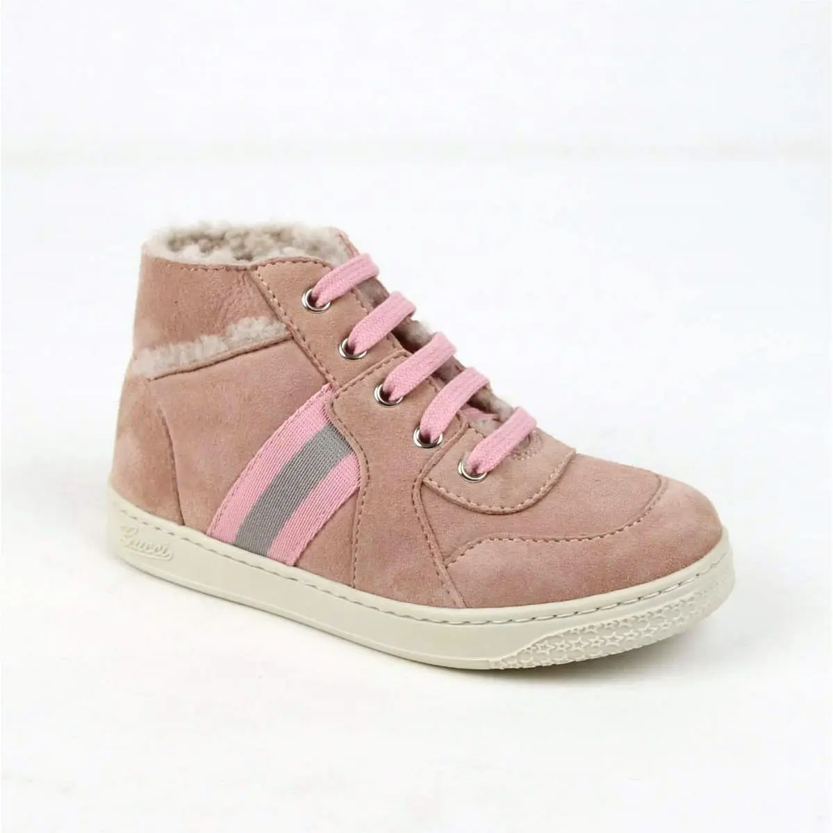 Gucci Kid`s Powder Pink Suede Fur Lined Sneaker Gucci 25 / US 9 297473 6976