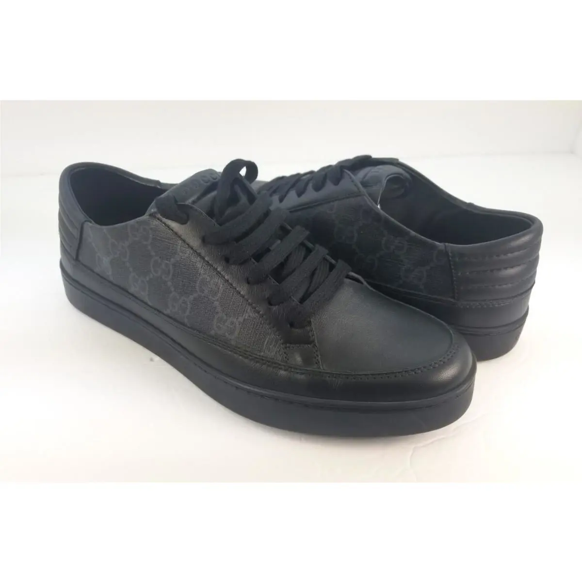 Gucci GG Supreme Black Canvas Leather Men Low Top Sneaker Shoe Size 8