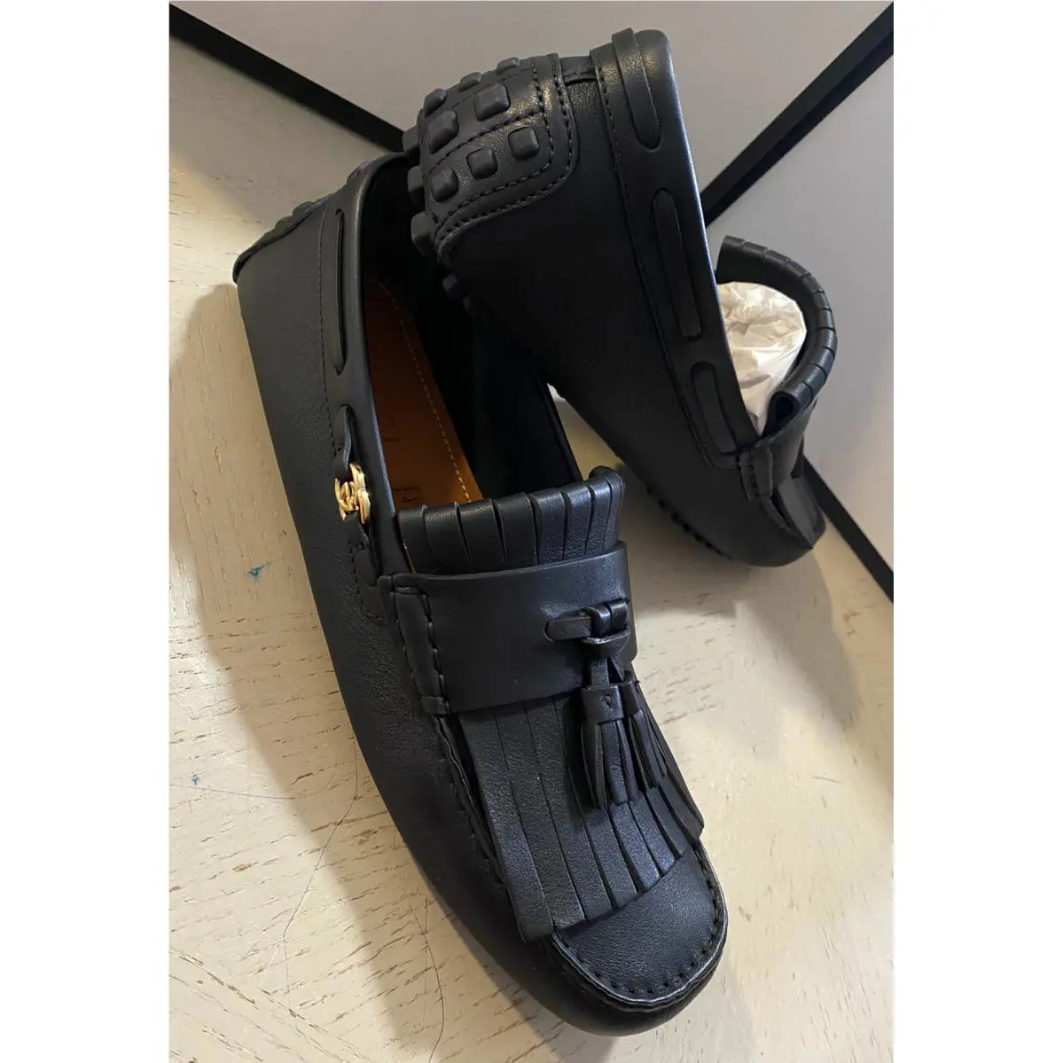 Gucci Men’s GG Leather Driver Loafers Shoes Black 8 US 7 UK Italy