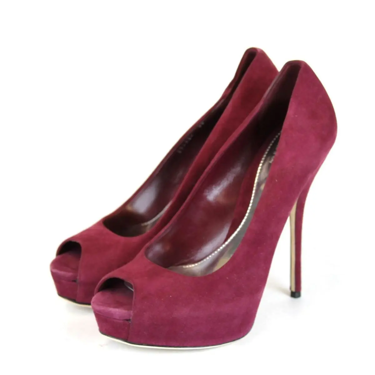Suede Open Toe Platform Pump Dark Red 38/8 324824 6122 by Gucci