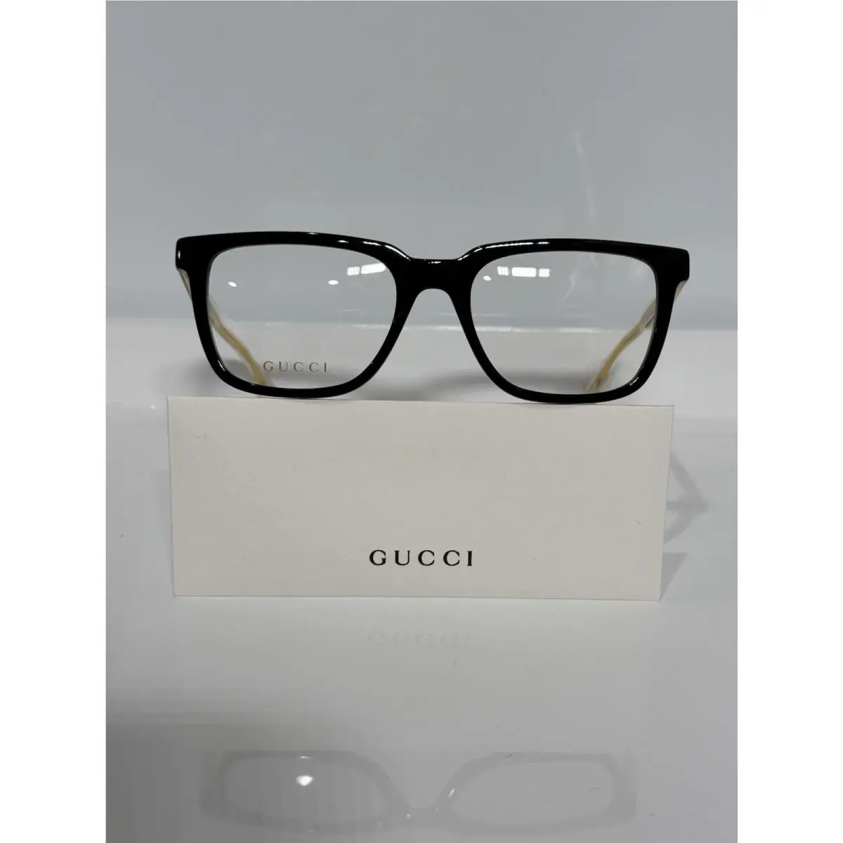 Gucci GG0560ON 005 Black Acetate w Clear Gold Temples Eyeglasses 55mm