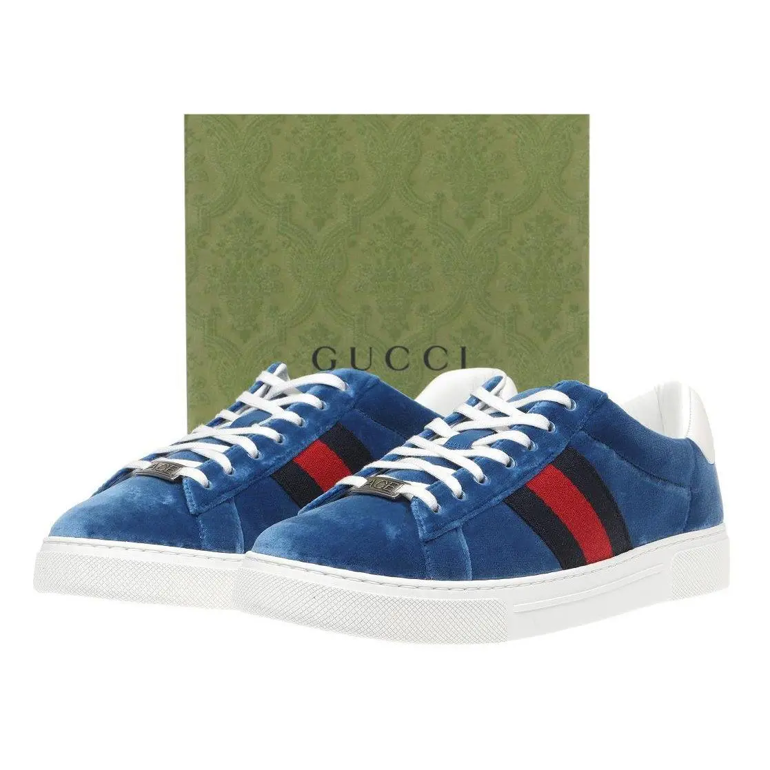 Gucci Ace Vintage Blue Velvet Web Low Top Sneakers Shoes 7/US 7.5 - VINTAGE BLUE