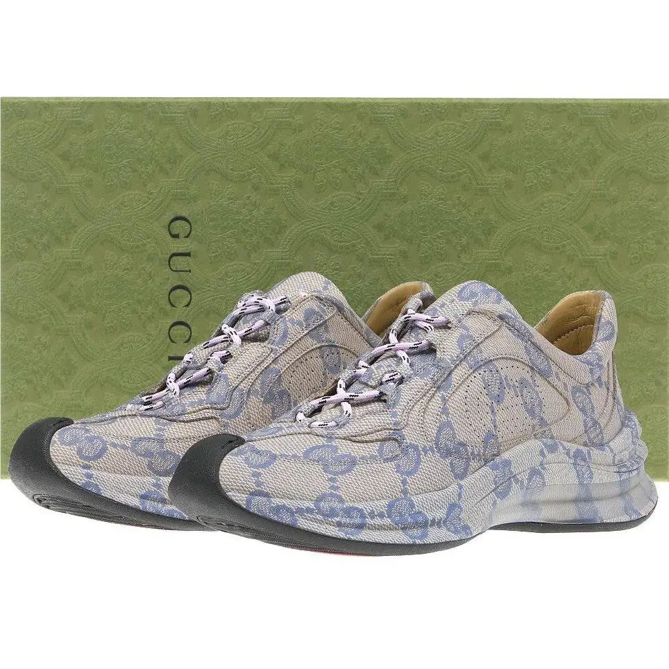 Gucci Men`s Beige Blue GG Guccissima Print Run Sneakers Shoes 8/US 8.5 - Beige/BLUE