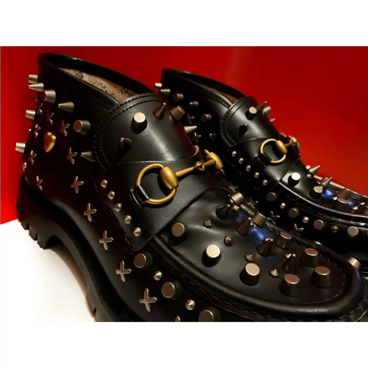 Gucci Men`s Black Leather Horse Bit Loafers Marked Shoes Size 10