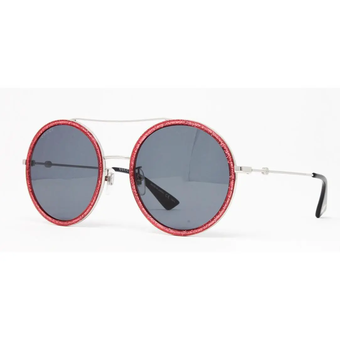 Gucci Women`s Sunglasses Silver 56mm GG0061S-007 Round Metal Frame Gray Lens