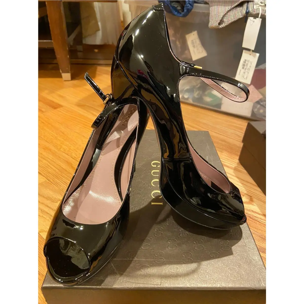 Gucci Shoes Black Patent Leather Mary Jane Sandals Pumps 9.5 US/39.5