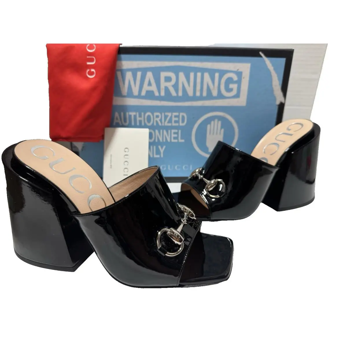 Lexi EU 37 US 7 Horsebit Black Patent Leather High Heel Sandals Slides by Gucci