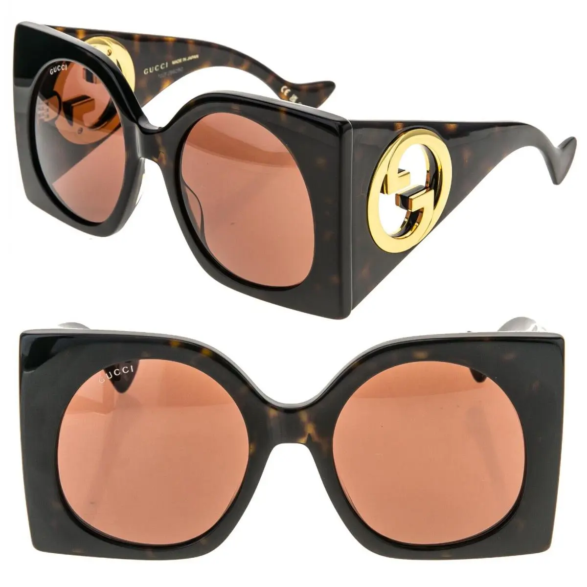 Gucci 1254 Brown Gold Logo Gg1254S Oversized Mask Flat Unisex Sunglasses 002