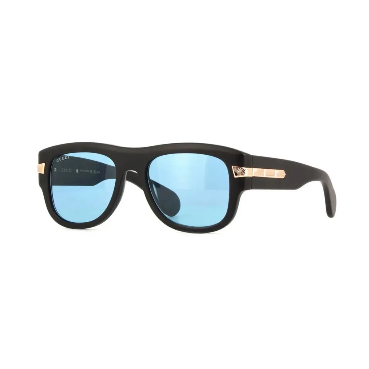 Gucci GG1517S Matte Black and Gold/light Blue 002 Sunglasses