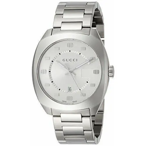 Gucci YA142308 Date G Timeless Silver Tone Stainless 142.3 Series Men`s Watch
