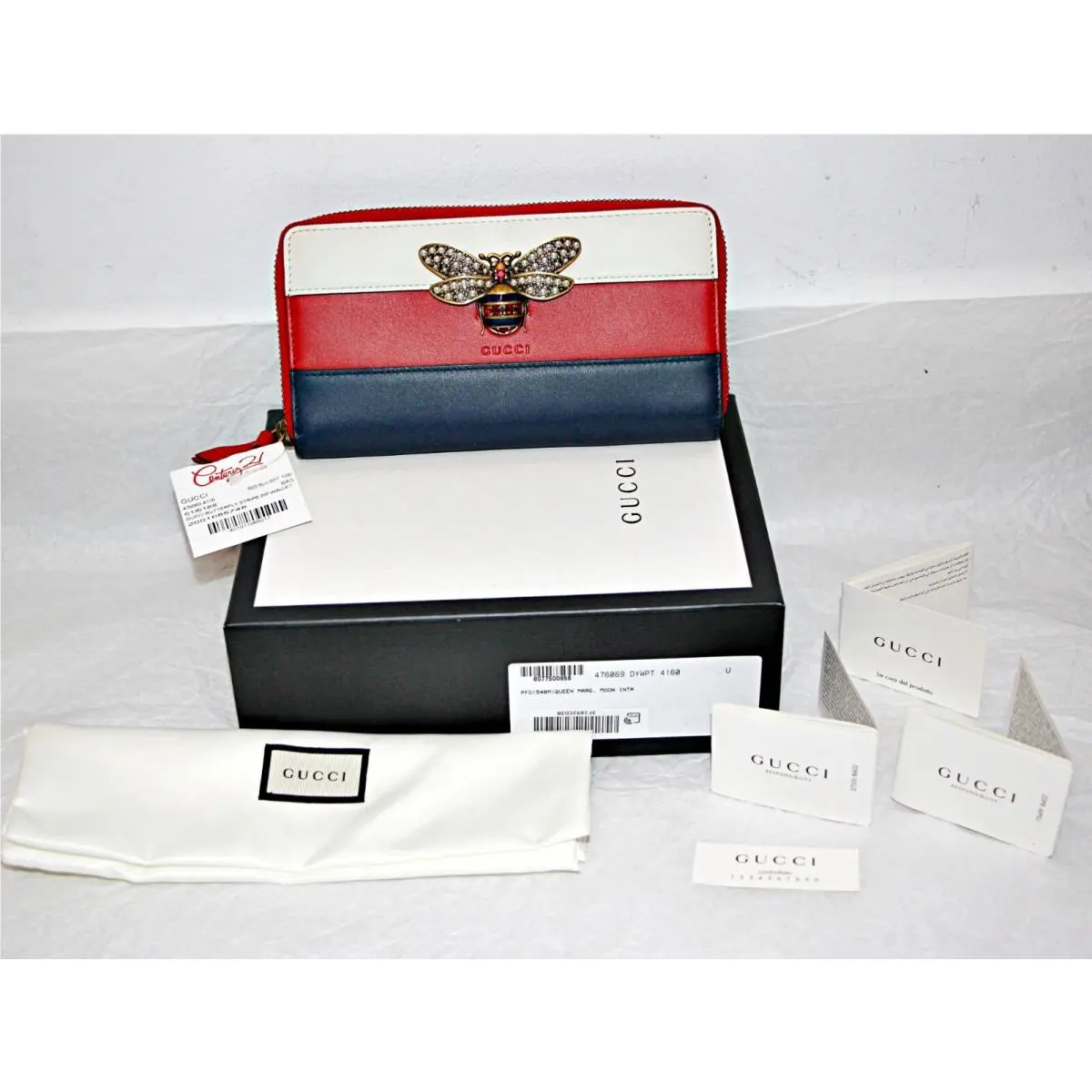Gucci Queen Margaret Bee-embellished Leather Zip Around Wallet