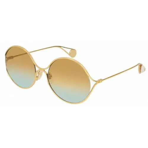 Gucci GG 0253S 005 Gold Metal Round Sunglasses Pearls GG Logo Italy - Frame: Gold, Lens: Gold