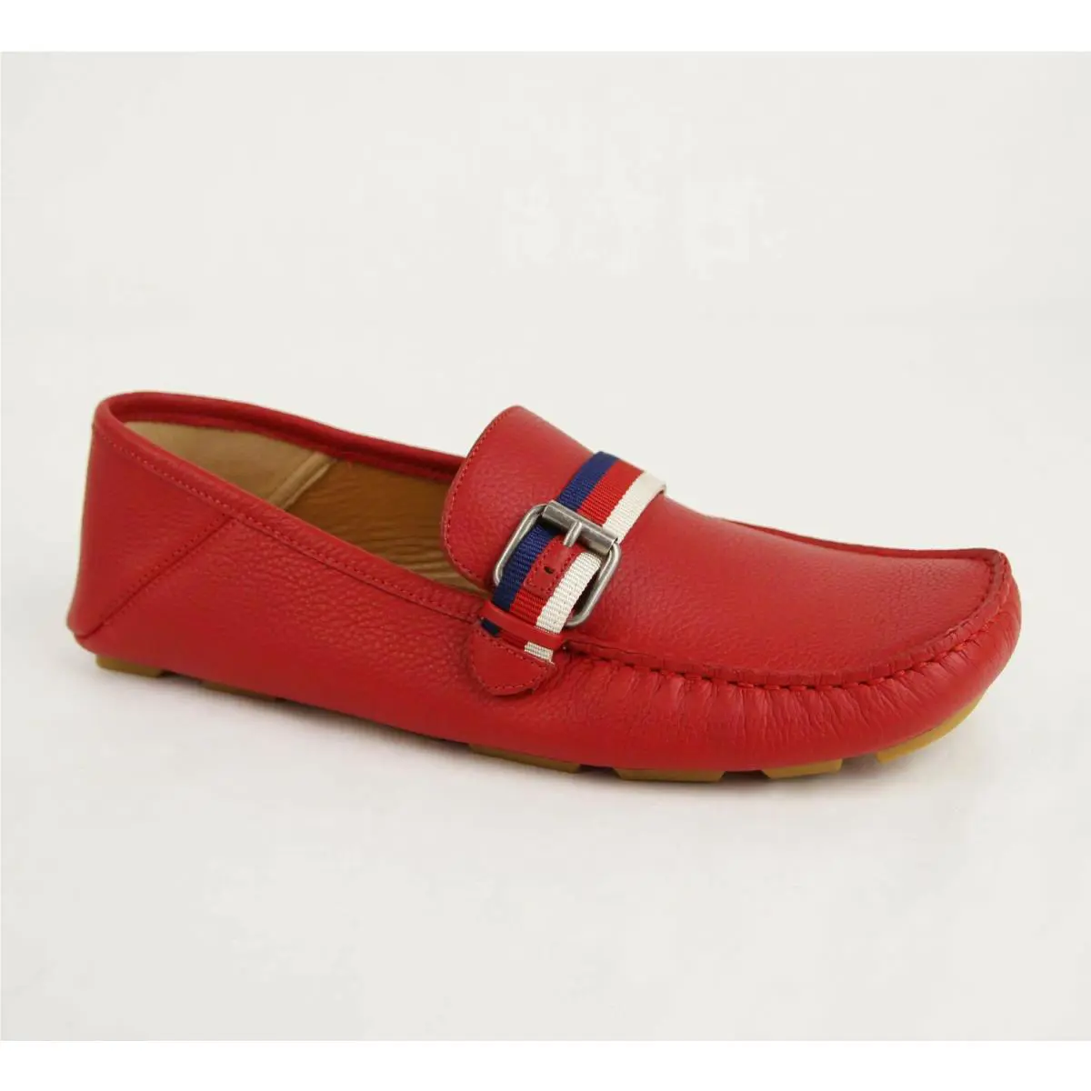 Gucci Men`s Red Leather Slip On Loafer with Brw Web Strap 7.5 G/us 8 473766 6467