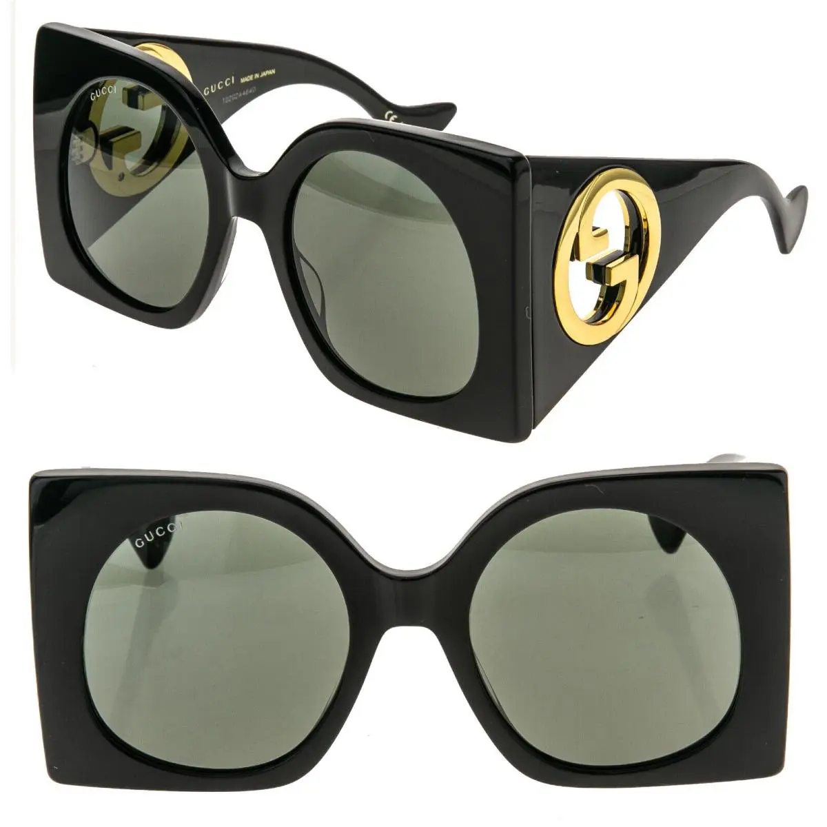 Gucci 1254 Black Gold Logo Gg1254S Oversized Mask Flat Unisex Sunglasses 001