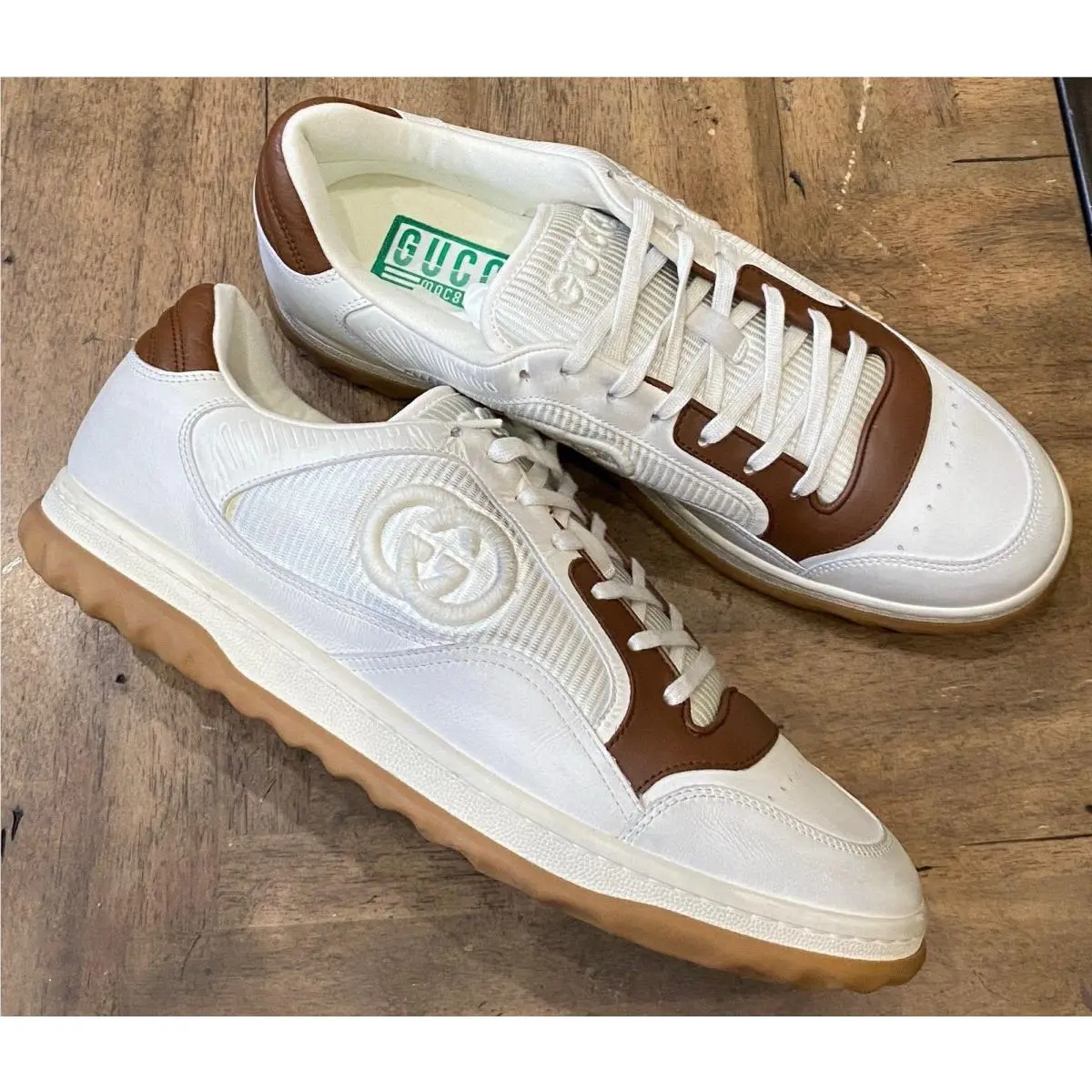 Gucci Mac80 Embroidered Sneakers Off White Brown - 741656 AAB79 9155 Men 11