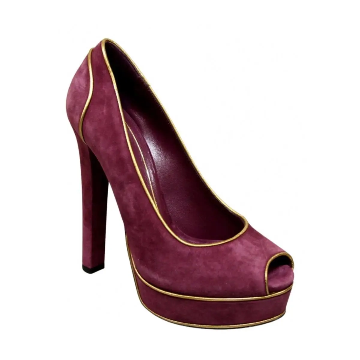 Gucci Purple Suede Platform Heel Pump IT 39.5/US 9.5 W/gold Trim 278262