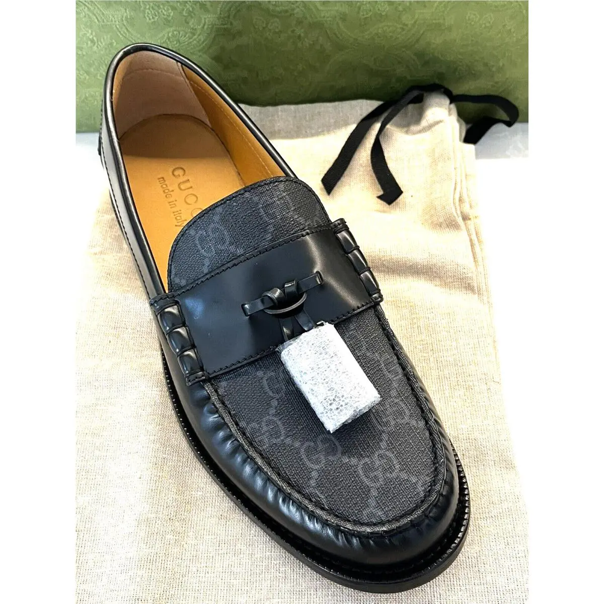 Gucci Supreme Tassel Black Leather Black Canvas Men’s Shoes US 7.5 6.5G