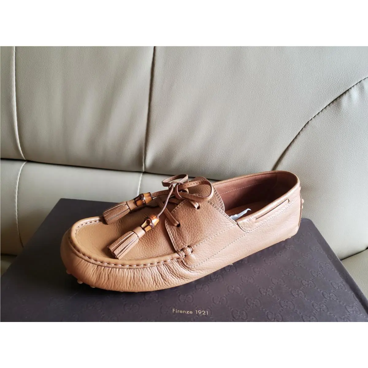 Gucci Luxury Brown Leather Moccasin Driving Loafer Men Sz 9G UK/10 US Ret 200