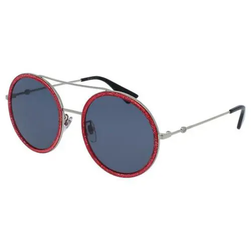 Gucci GG 0061S 007 Glittered Pink Silver/ Blue Lens Round Sunglasses Italy