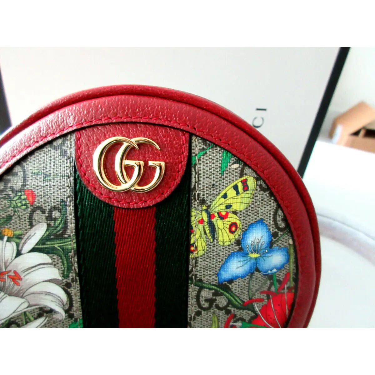 Gucci 598661 Blooms Floral GG Canvas Ophidia Mini Round Backpack Purse