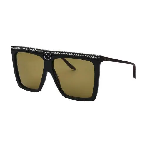 GG0733S-005 Women`s Sunglasses in Green Brown Gemstone Accents/yellow 62mm by Gucci