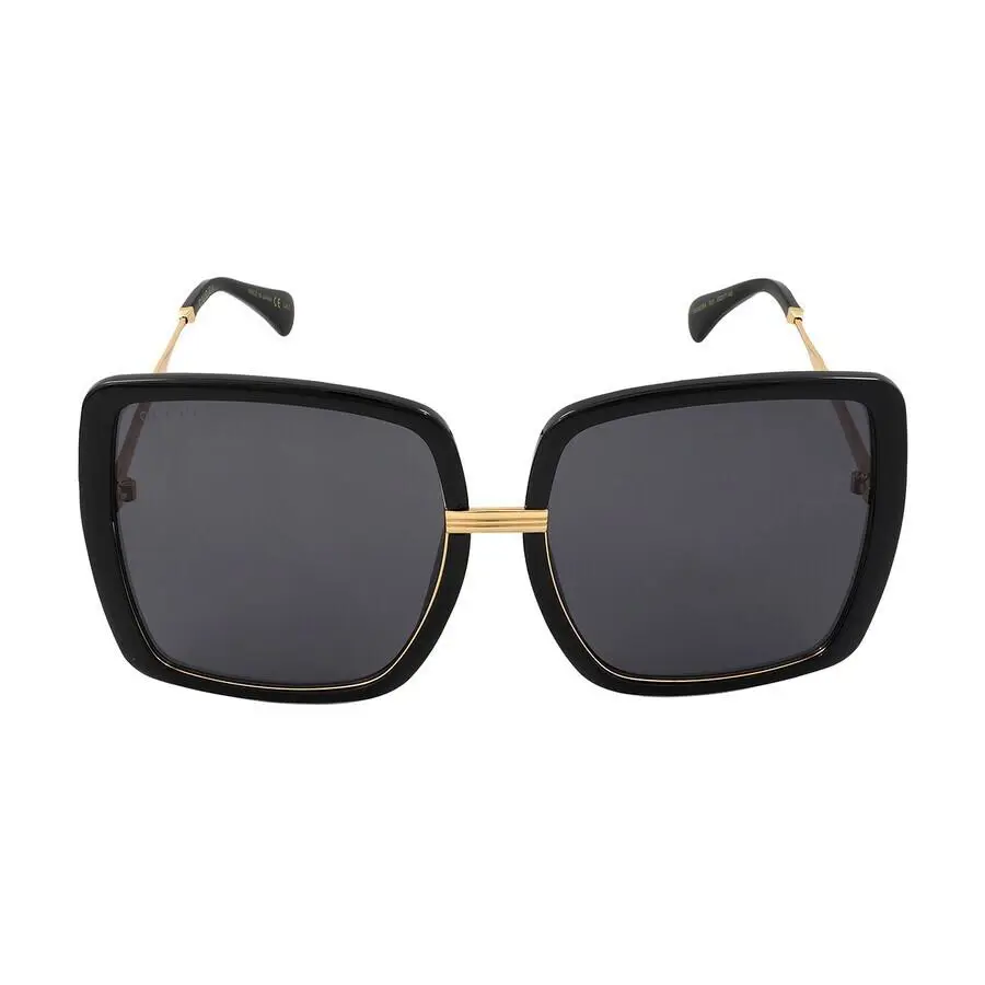 Gucci Women`s Oversized GG0903SA 003 Gold Black / Grey Lens Sunglasses