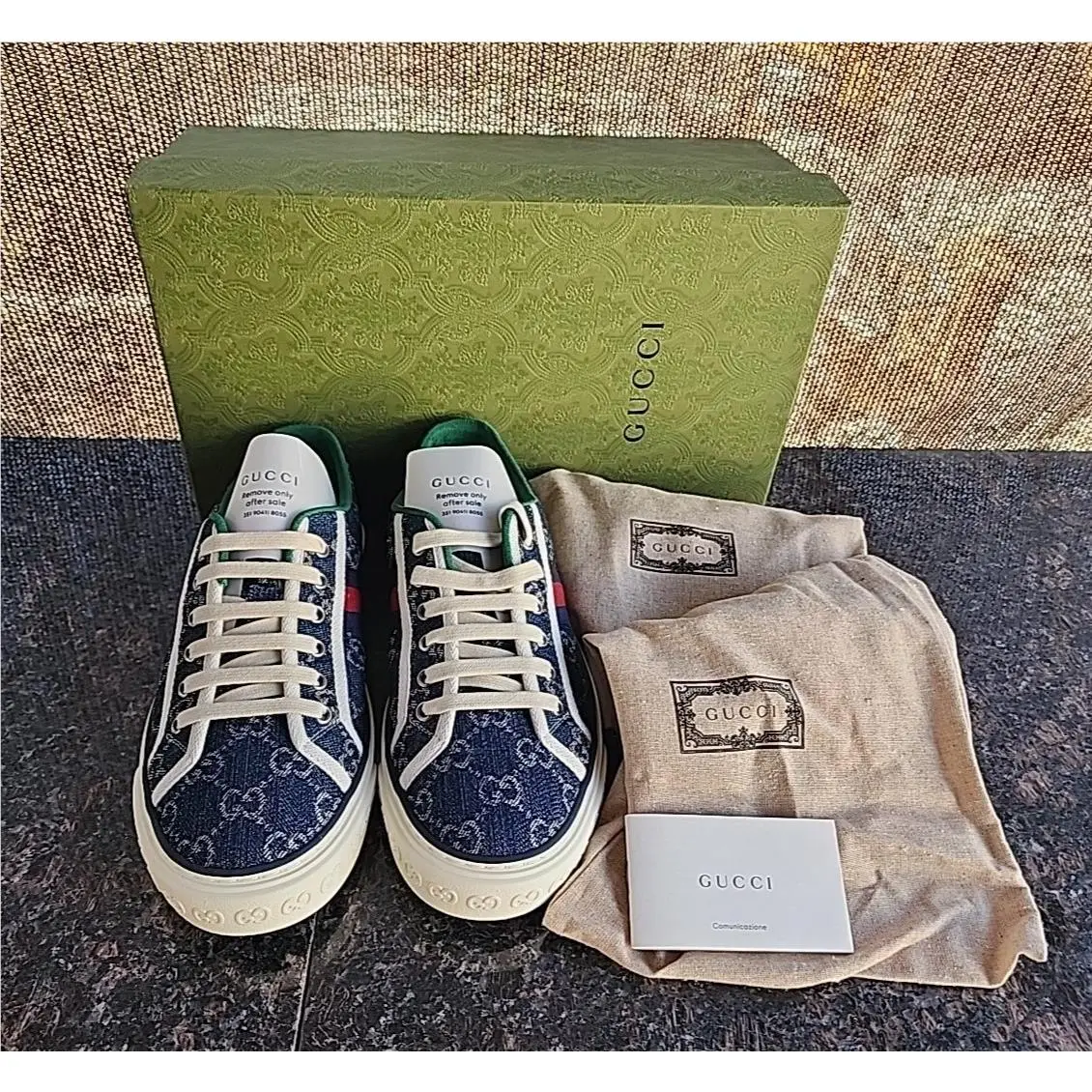 Men`s Gucci Denim GG Print Sneaker Size Italy 7+ Made in Italy US Size 9.5