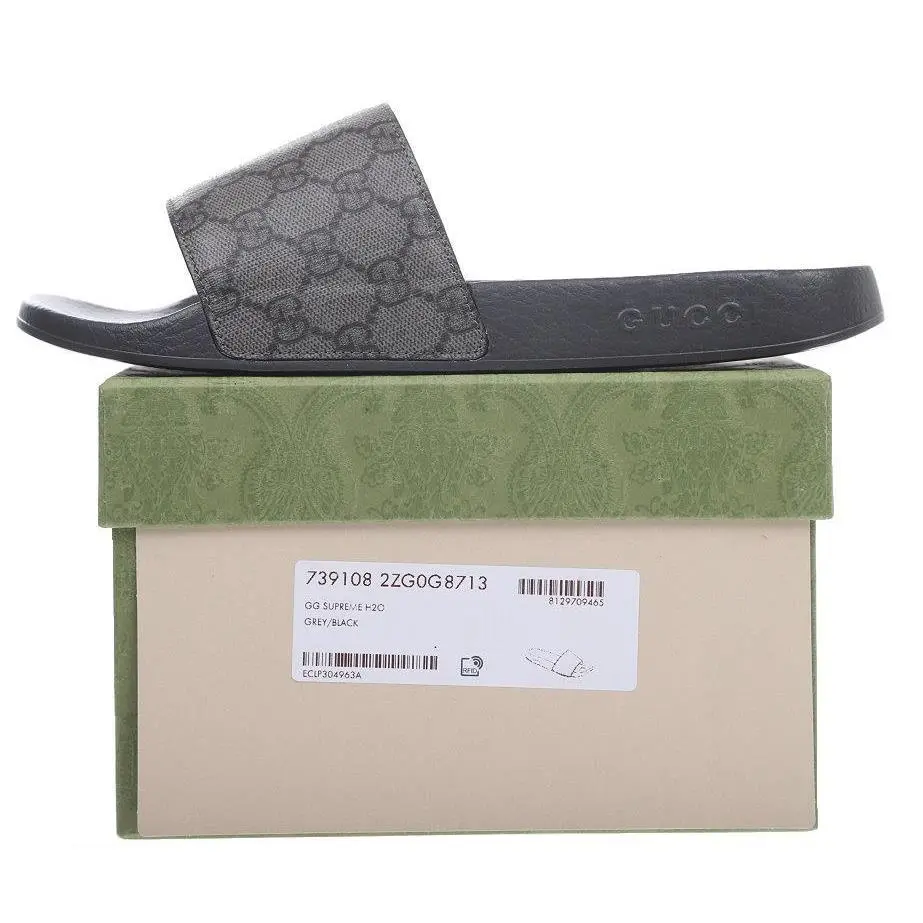 Gucci Slides - GG Supreme H20 Grey/Black; Size: US 12 GUCCI Mens GG LOGO Ripstop Gray Slides Sandals 771466 Sz UK  main image 2