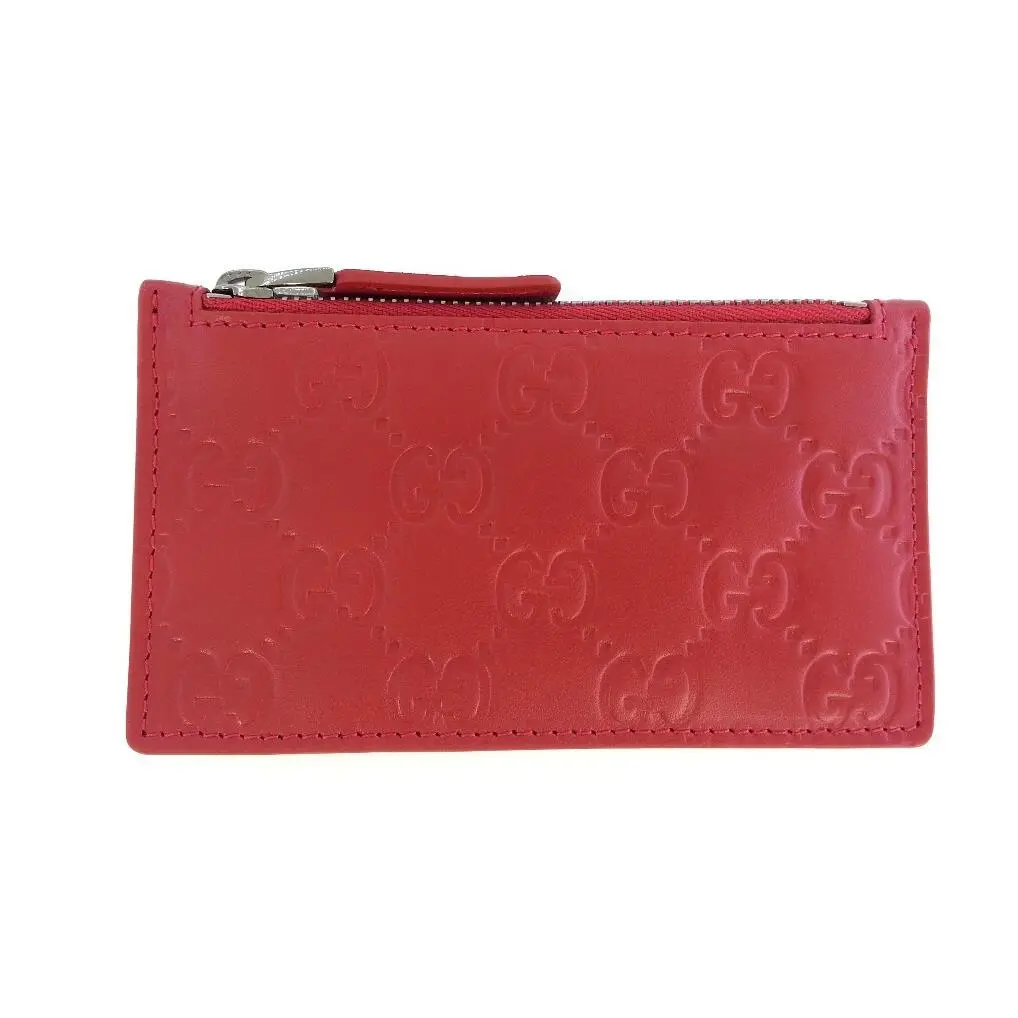 Gucci Signature Guccissima Red Leather Zipper Card Case Card Holder