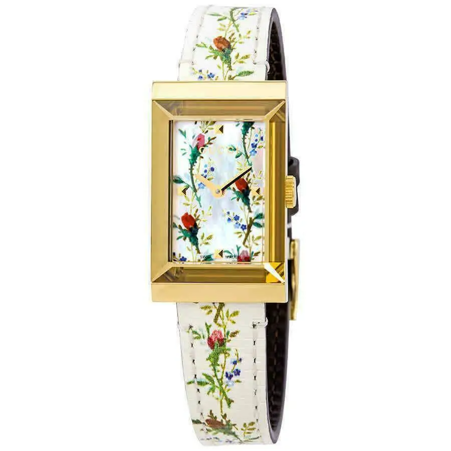 Gucci YA147407 G-frame Mother of Pearl Floral Dial 147.4 Series Watch 200
