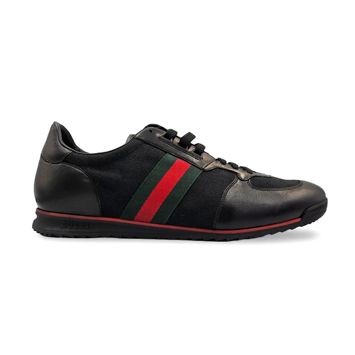 Gucci Z2964 Mens Black Leather GG Guccissima Web Stripe Sneakers Size 13.5 G - Black