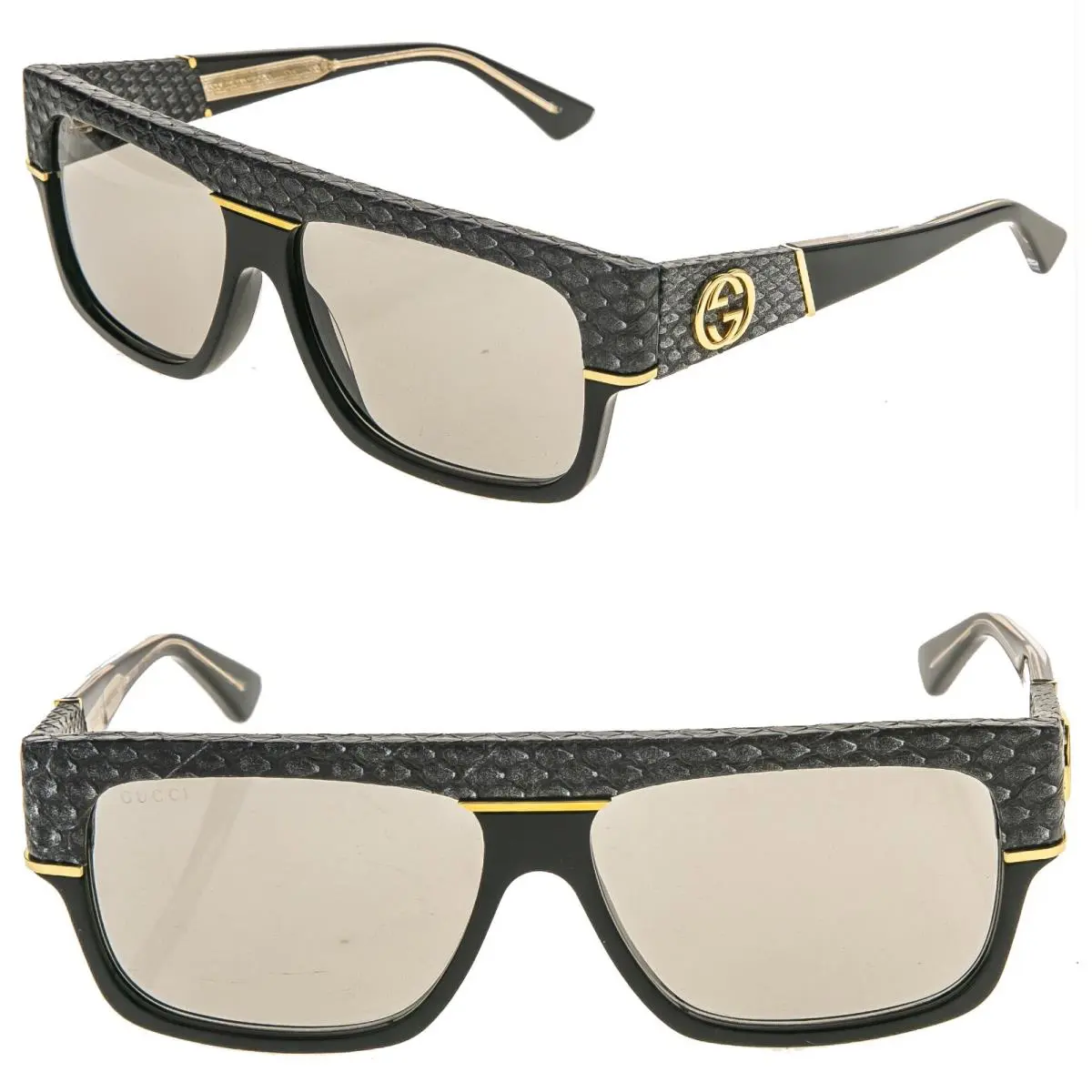 Gucci 0483 Black Gray Ayers Snake Python Leather Unisex Lux Sunglasses GG0483S