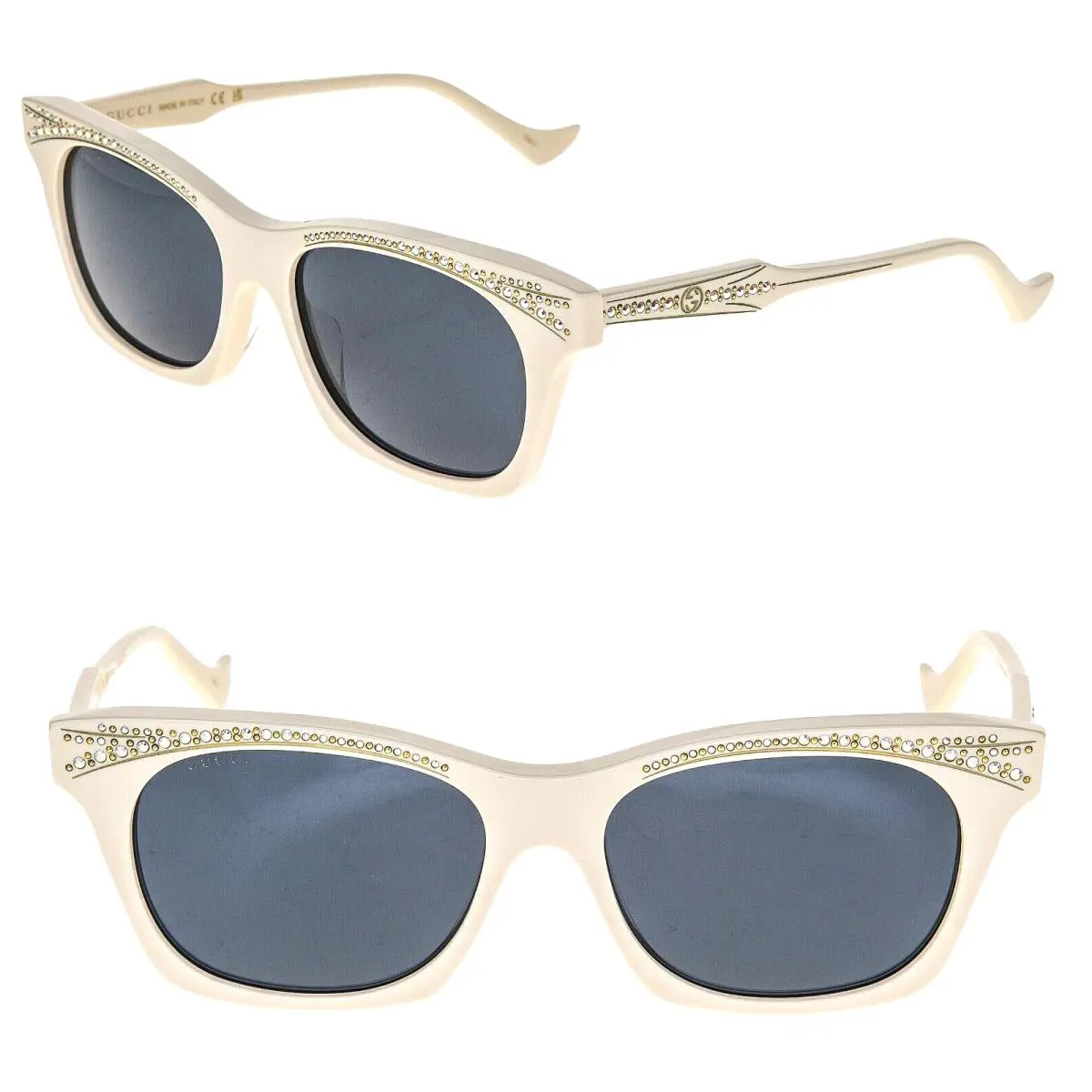 Gucci Hollywood Forever 1299 Ivory Blue 004 Crystal Stud Sunglasses GG1299S