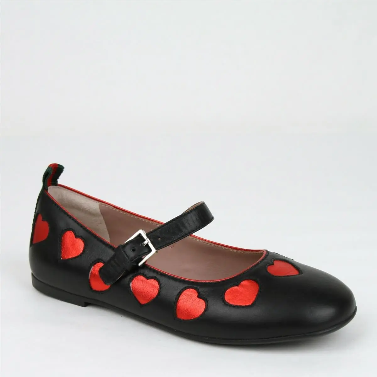 Gucci Girl`s Kids Black Leather Mary-jane Heart Ballerinas Flat 29 455400 1063