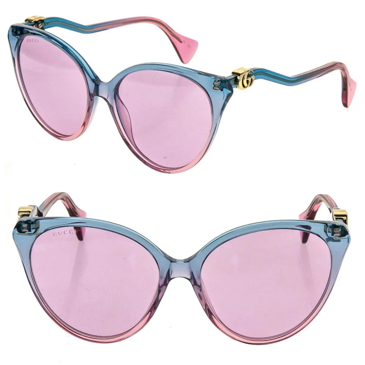 Gucci 1011 Blue Crystal Pink Wave Gradient 003 Logo Summer Sunglasses GG1011S