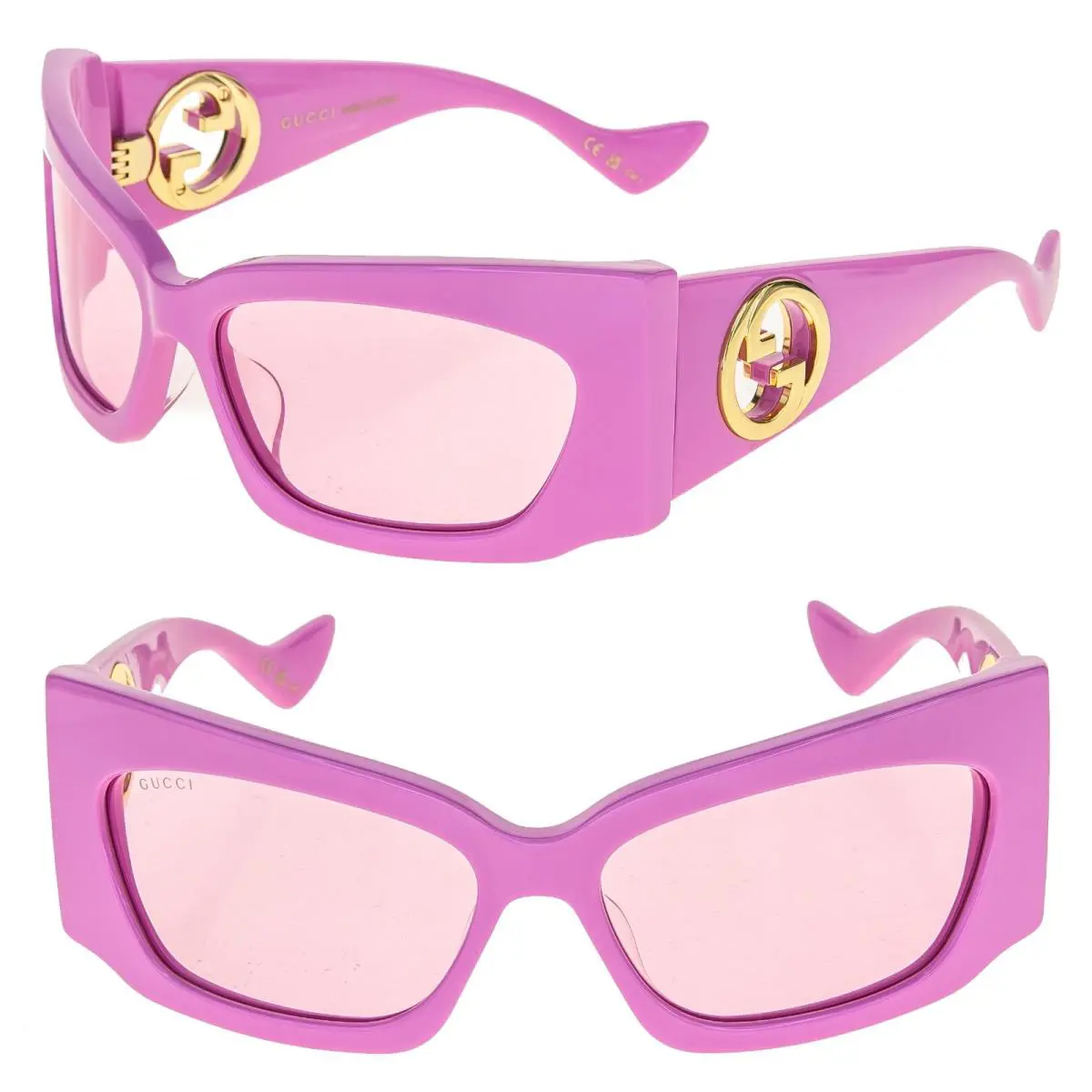 Gucci 1412 Pink Gold Logo Gg1412S Geometric Mask Wrap Unisex Sunglasses 003