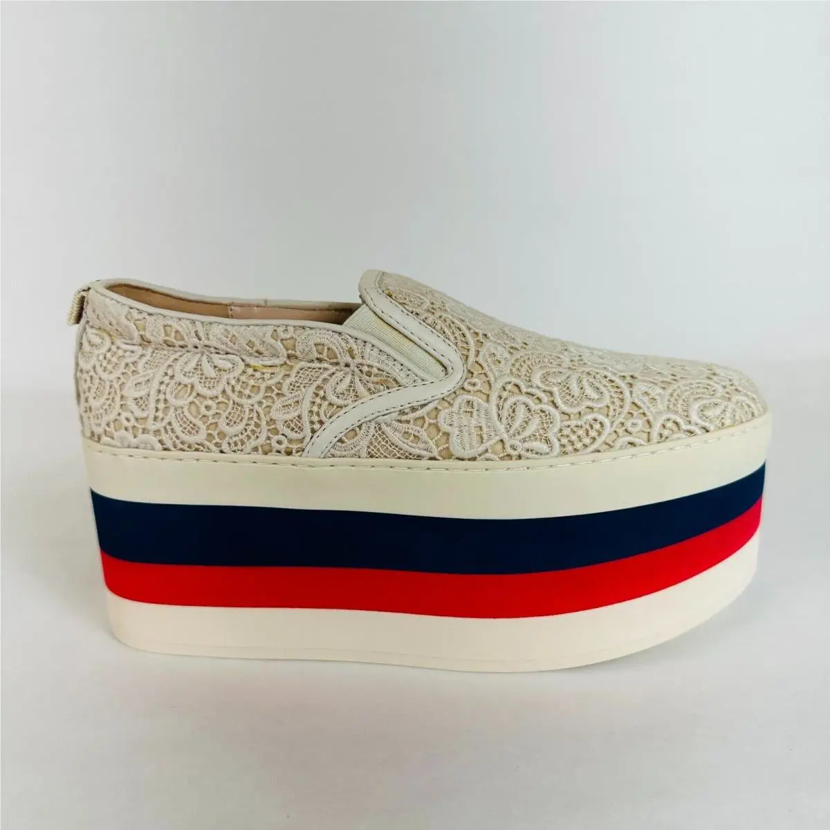Gucci Women`s Beige Floral Lace Slip On Platform Sneaker 36.5/US 6.5 505808 9116