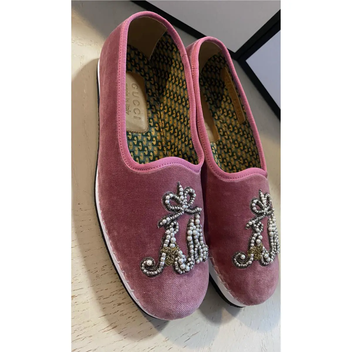 Gucci Mens Velvet Loafers Shoes Pink 7.5 US / 6.5 UK Italy