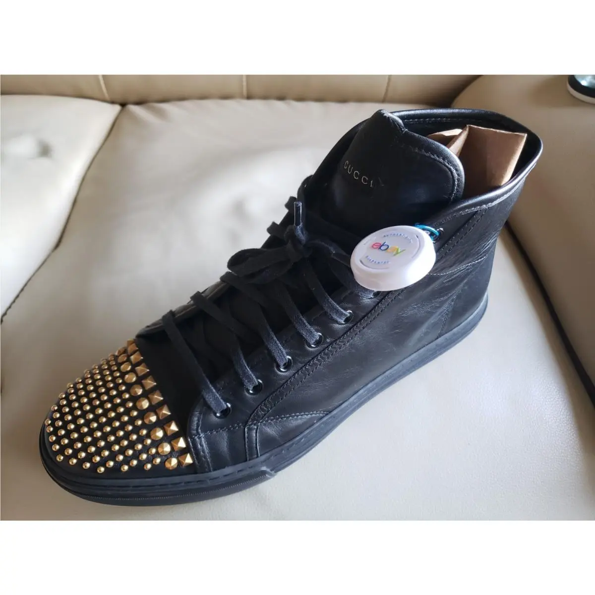Gucci Metal Glitters Men Black Hi Top Leather 9.5 UK/10.5 US Ret 600