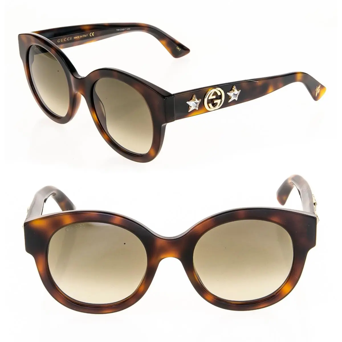 Gucci 0207 GG0207S Brown Havana Cat Eye Star Diva Sunglasses 002 Women