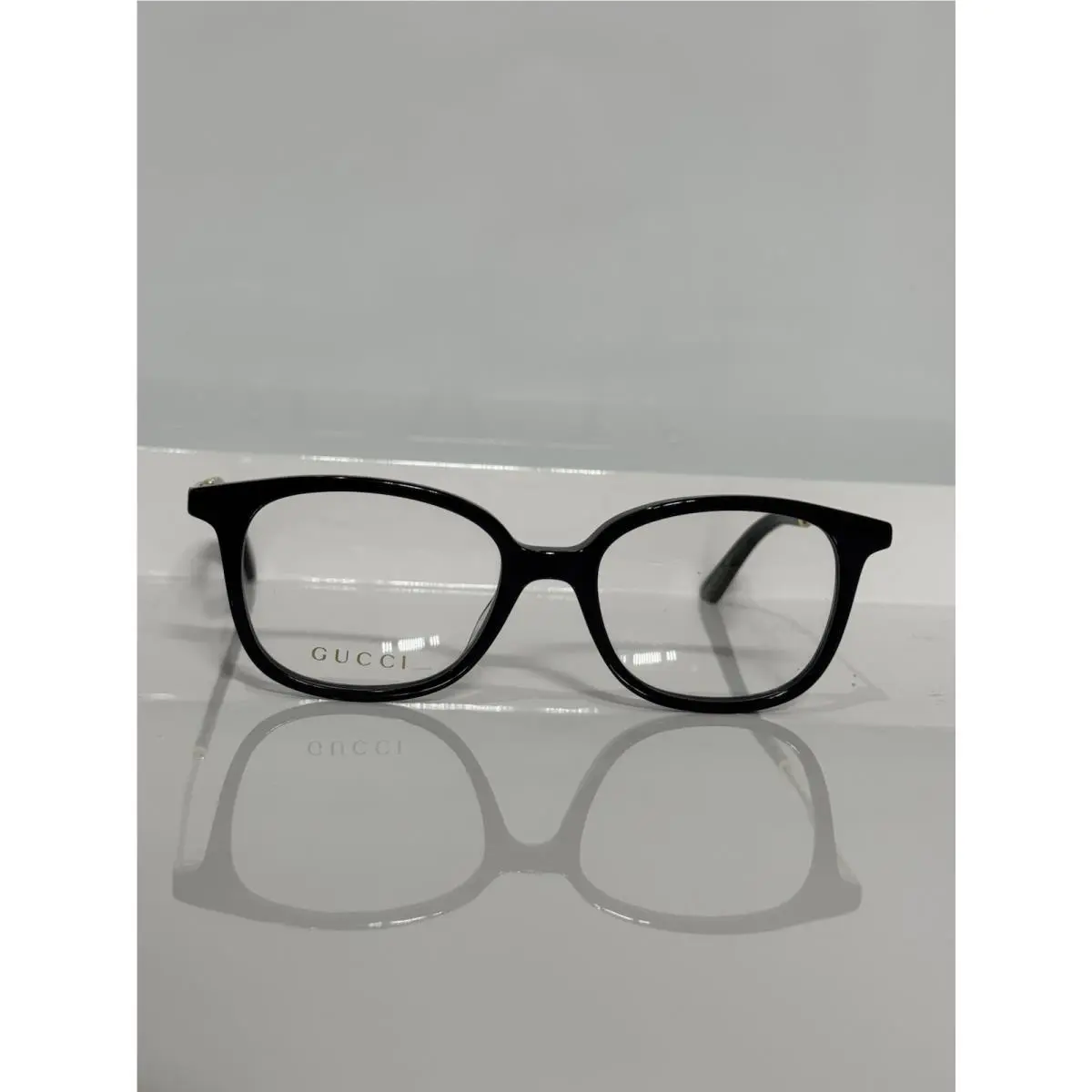 Gucci GG0202O 001 Black Unisex Acetate Gold Metal Temples Eyeglasses 50mm