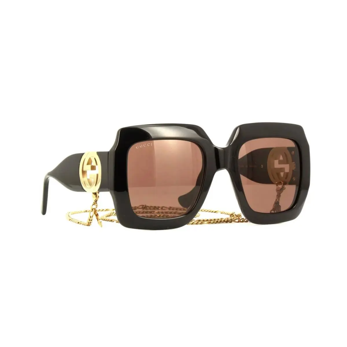 Gucci GG1022S Black with Detachable Gold Chain/brown 005 Sunglasses