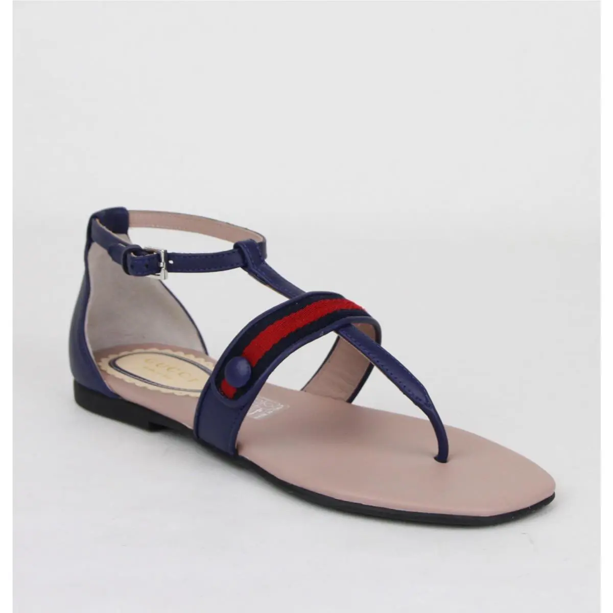 Gucci Girl Childrens Navy Blue Leather Sandal W/r/blue Web 33/US 2 455382 4560