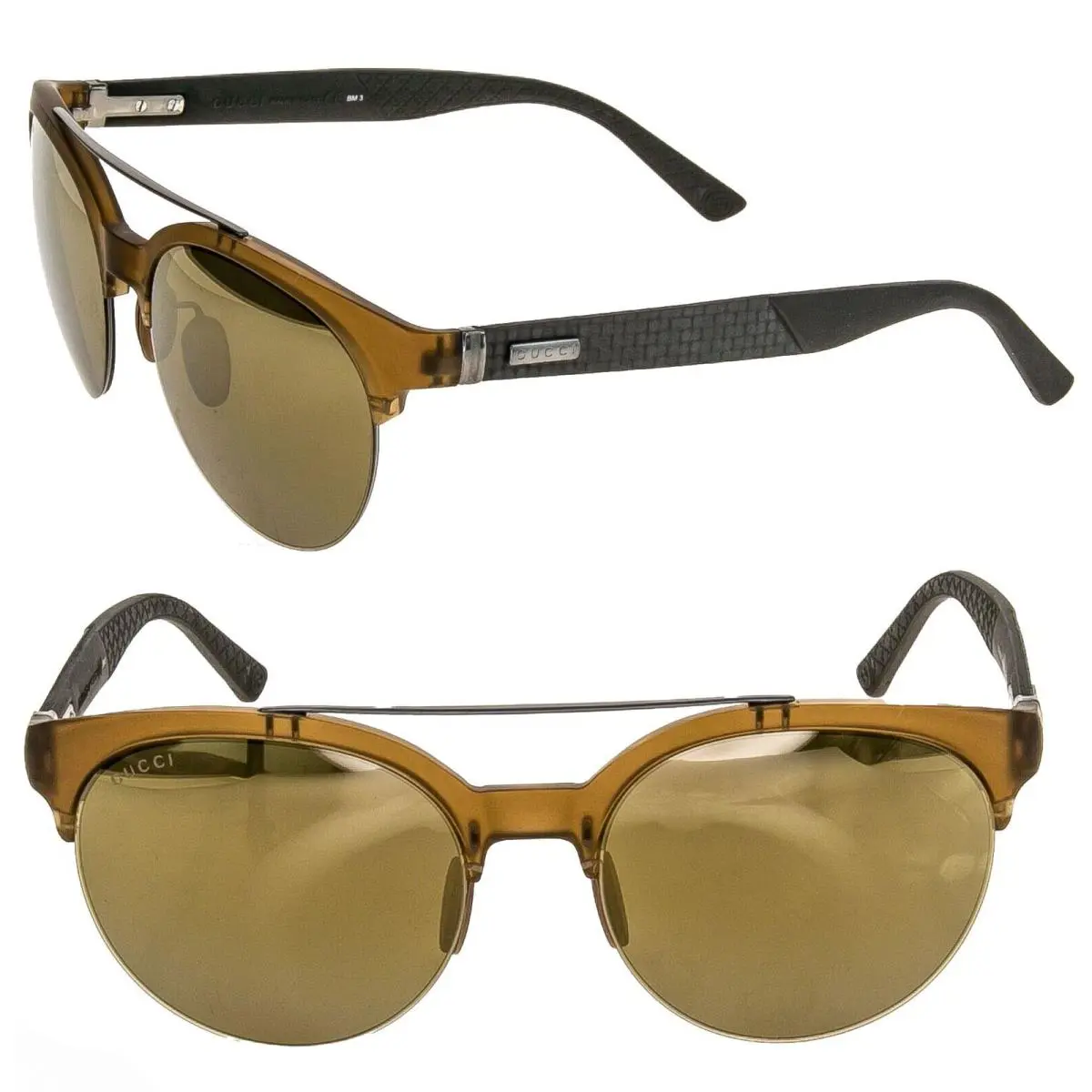 Gucci Round GG1069S Matte Brown Bronze Mirrored Carbon Sport Sunglasses 1069