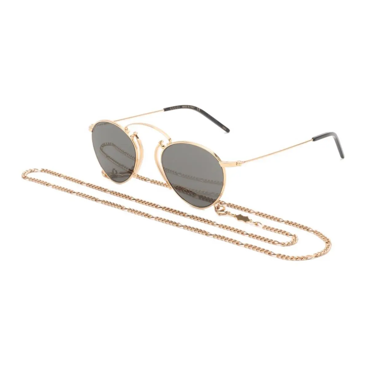 Gucci Pince-nez Sunglasses GG1034S 002 48-22 Gold Frames Grey Lenses +gold Cha